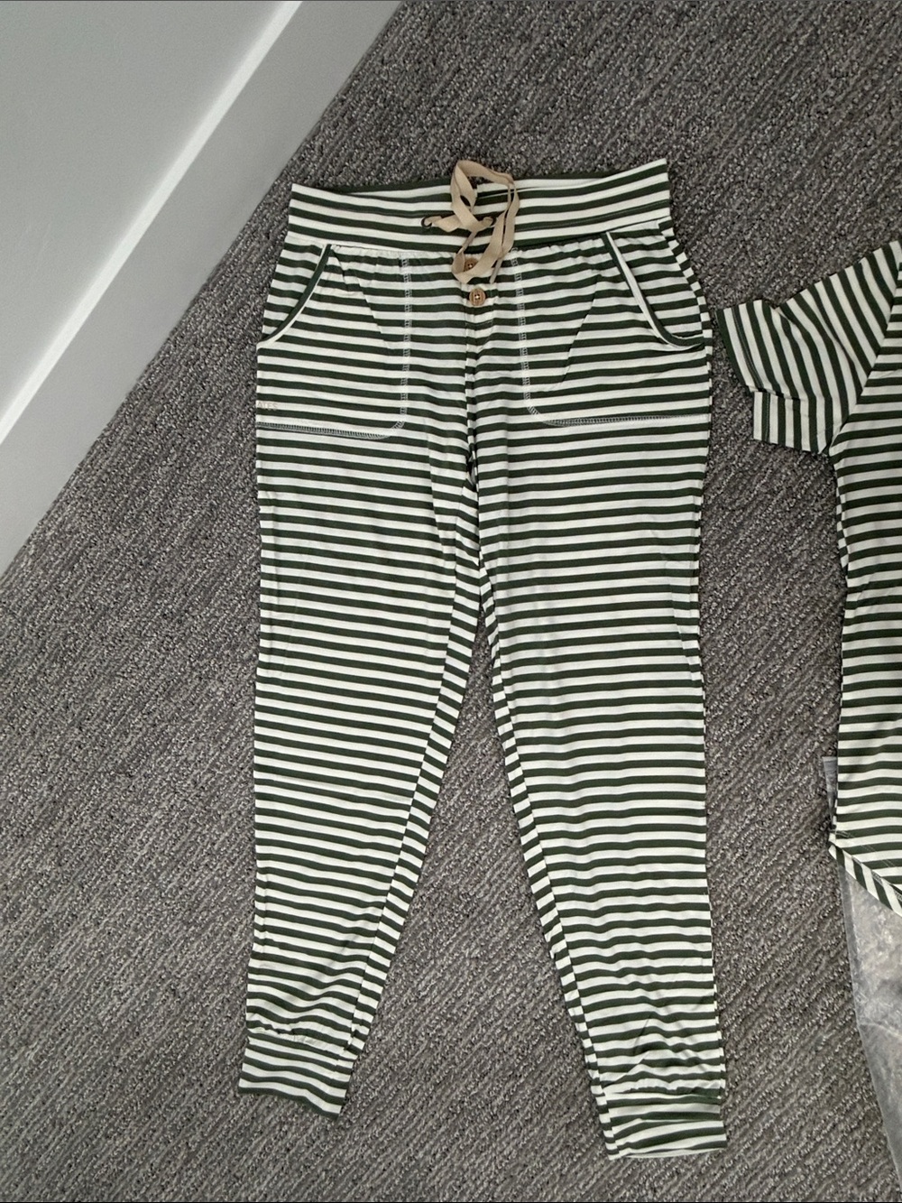 LATES Women's Green and White Striped Pajama Top and Bottom - Picture 5 of 5